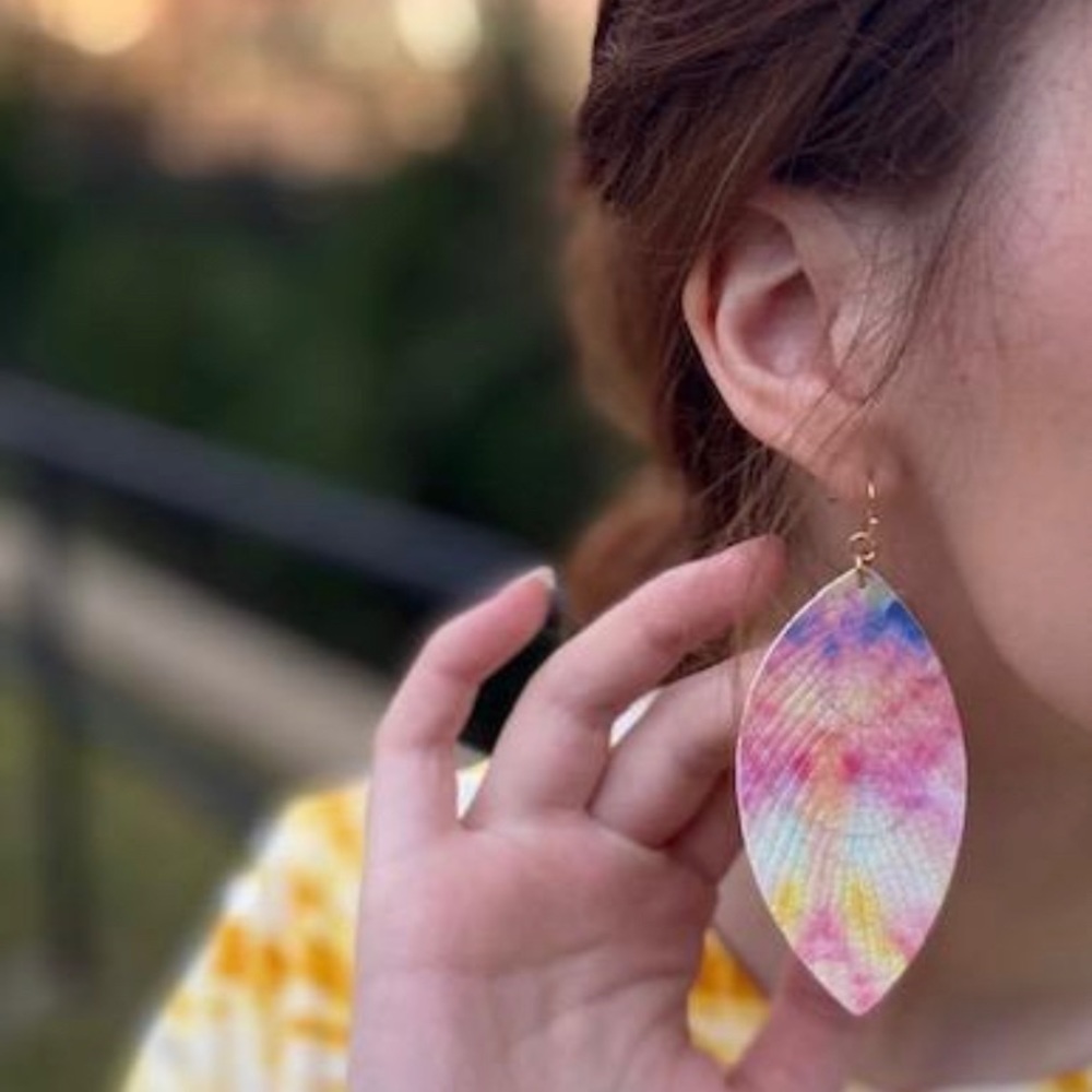 Multi Tie-Dye Feather Earrings